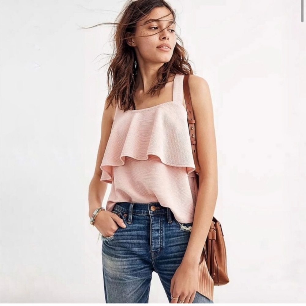 Madewell pink ruffle tank top size small